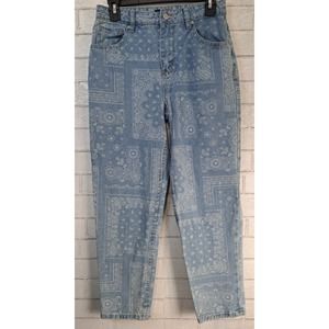 Angel Kiss Denim Collection Mom Jeans Juniors 5/27 Light Blue Paisley High Rise